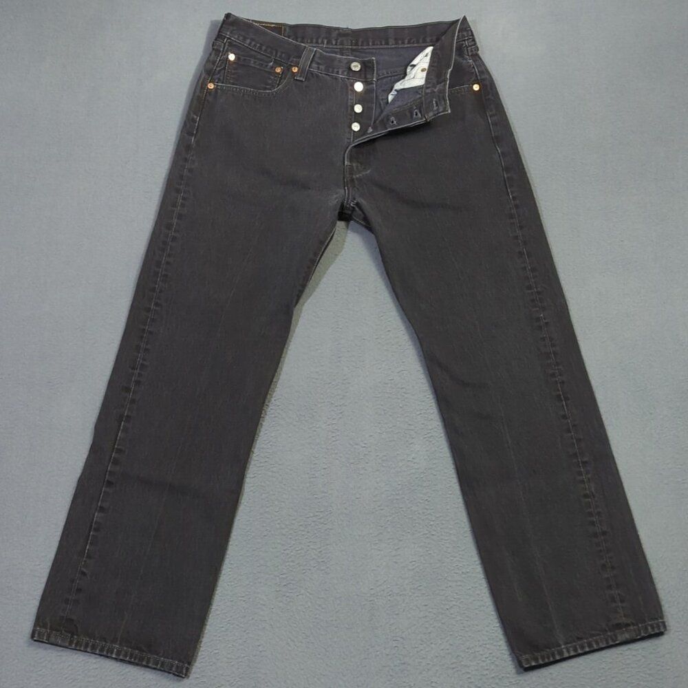 Levi's Jeans Men's 35x32 Fits 32x29 Black 501 Straight Button Fly Classic Fit